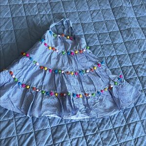 Striped Halter Dress with Colorful Pom Poms